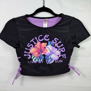 Justice Black and Pink Crop Swim Shirt Girls Size L
